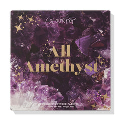 All Amethyst ColourPop Shadow Palette shown closed, a square pressed powder palette with purple amethyst crystal artwork and gold star accents, bold gold title on the lid, 9.0 g (0.3 oz), photographed on a white background.