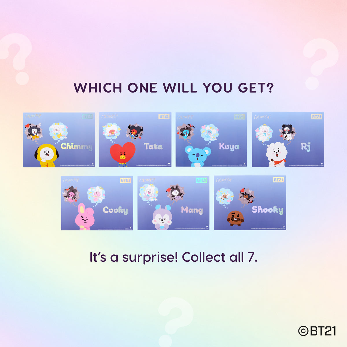 Mystery BT21 Face Crystals: seven character sheets, one surprise in every pack