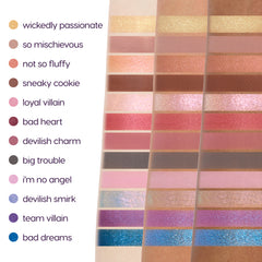 Angel & Villain 24 Pan Eyeshadow Palette arm swatches, villain side: golds, berry pinks, browns, purples and deep blue on three skin tones