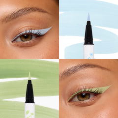 Close-ups of Glaceon baby blue and Leafeon sage green BFF Liquid Liner wings with the liner pens