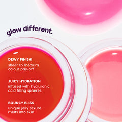 Jelly Glow benefits: dewy sheer-to-medium colour, juicy hydration with hyaluronic acid spheres, bouncy jelly texture