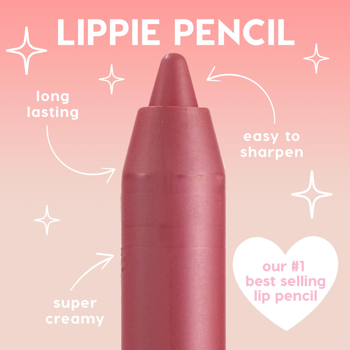 ColourPop Lippie Pencil callouts: long-lasting, easy to sharpen, super creamy, our #1 best-selling lip pencil