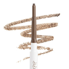 ColourPop Cool Cocoa Pencil brow pencil extends its retractable tip, laying coolβtoned medium brown swatch strokes on a clean white background to showcase the shade payoff and smooth, creamy texture.