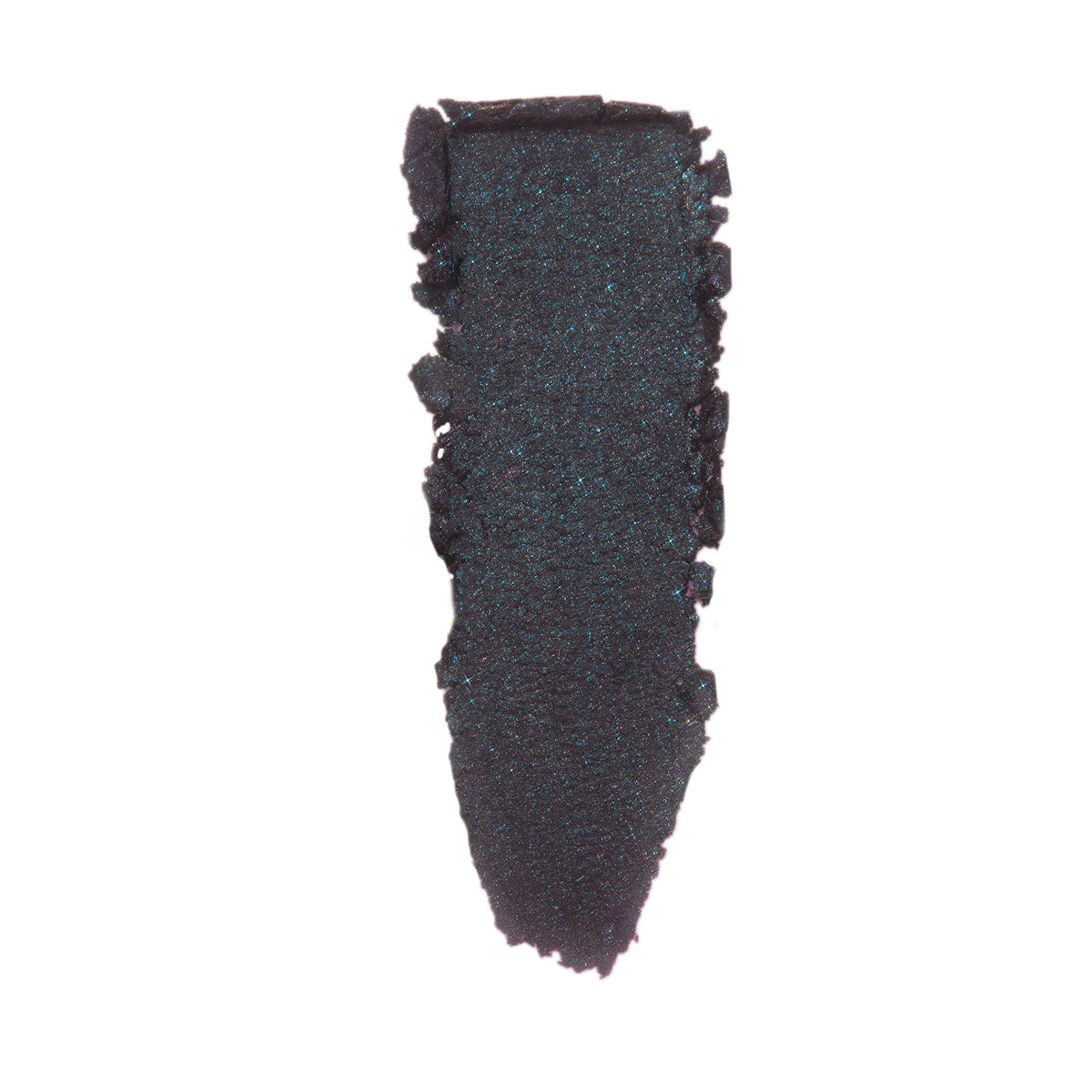 Bae Super Shock Shadow by ColourPop swatched in a single swipe, showing a deep plum-black base with teal blue sparkle and a creamy, metallic finish on a white background.