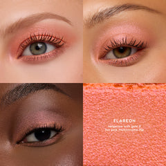 Flareon Multichrome Shadow Stix, tangerine with a multichrome flip, on three eyes with a texture swatch