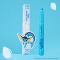 Vaporeon Multichrome Shadow Stix, an aqua stick, next to its Vaporeon box on a blue backdrop
