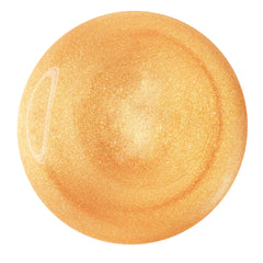 Circular droplet swatch gleaming with golden micro-shimmer on a white background, showcasing It’s a Wolf Thing from ColourPop SOL Glow Oil - a warm champagne-gold body oil that delivers a glossy, sunlit sheen.