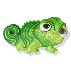 ColourPop Tangled Pascal Hair Clip showing a glossy green chameleon with big brown eyes and a curled tail, styled as a playful hair accessory for Disney fans, product shot on a clean white background.