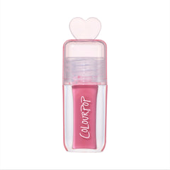 ColourPop Your New Obsession ultra glossy lip in the Heart to Get shade standing upright on a white background, featuring a clear pink tube with bold white logo and a translucent heart-shaped cap for a cute, high-shine lip gloss look.