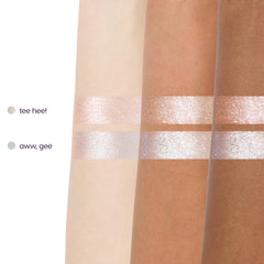 Tee Hee! and Aww, Gee Jelly Much Eye Shadow Stick arm swatches on three skin tones