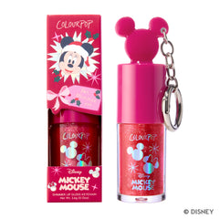 Christmas Kisses Ultra Glossy Lip keychain and Minnie Mouse holiday box on white