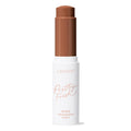 ColourPop Pretty Fresh Tinted Foundation Balm in Deep Dark 21 standing uncapped, twist-up stick revealing a rich deep-brown shade, housed in a sleek white tube with blush script branding against a clean white background.