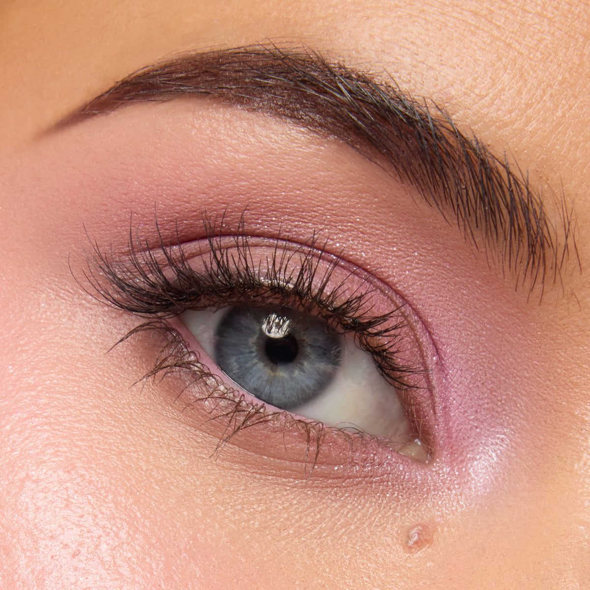 Close-up of a fair-skin eye with soft mauve-pink shadow from the Pink Dreams palette