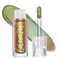 ColourPop See U Later Chrome Liquid Shadow shifts green-gold to copper, shown in a clear tube with doe-foot applicator beside a bold swipe swatch, showcasing high-shine multichrome payoff; ColourPop Chrome Liquid Shadow.