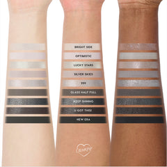 Silver Lining arm swatches of all 9 shades, from Bright Side to New Era, on three skin tones
