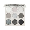 Silver Lining 9-pan palette open on white: white, lilac-grey, silver glitter, greys and black