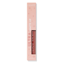 Tulum by ColourPop Ultra Matte Lip, a warm terracotta nude liquid lipstick, shown in a clear tube inside a blush‑pink box with star graphics and a side window, net wt. 3.7 g (0.13 oz), set against a white background.