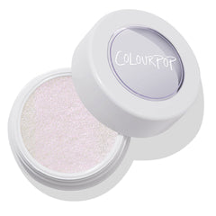 ColourPop Spellbound Super Shock Highlighter shimmering with icy lavender‑pink iridescence in an open round white pot with a clear logo lid, angled against a clean white background.