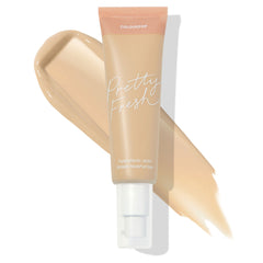 ColourPop Pretty Fresh Tinted Moisturizer Light 6 W angled across a light warm beige swatch, showing peach cap and white pump on a clean white background; hyaluronic acid formula in a soft-matte tube for a natural, skin-tint finish.