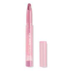 ColourPop Lippie Stix Westie stands uncapped, angled mauve-pink tip exposed, in a slim translucent pink tube with white COLOURPOP lippie stix lettering, matching cap set to the side on a clean white background.