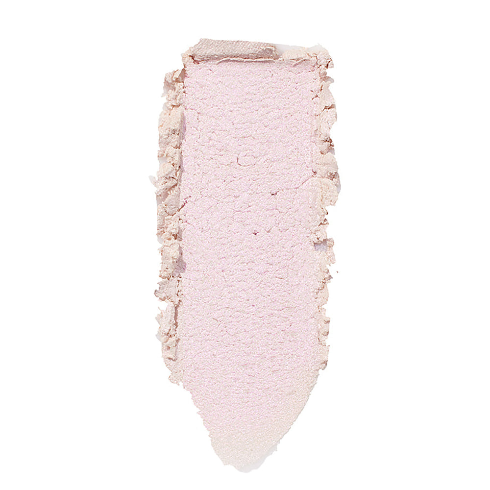 ColourPop Monster Super Shock Highlighter swatched in a single vertical swipe, revealing a pale pink, pearly shimmer with soft, crushed edges and a creamy powder texture on a white background.