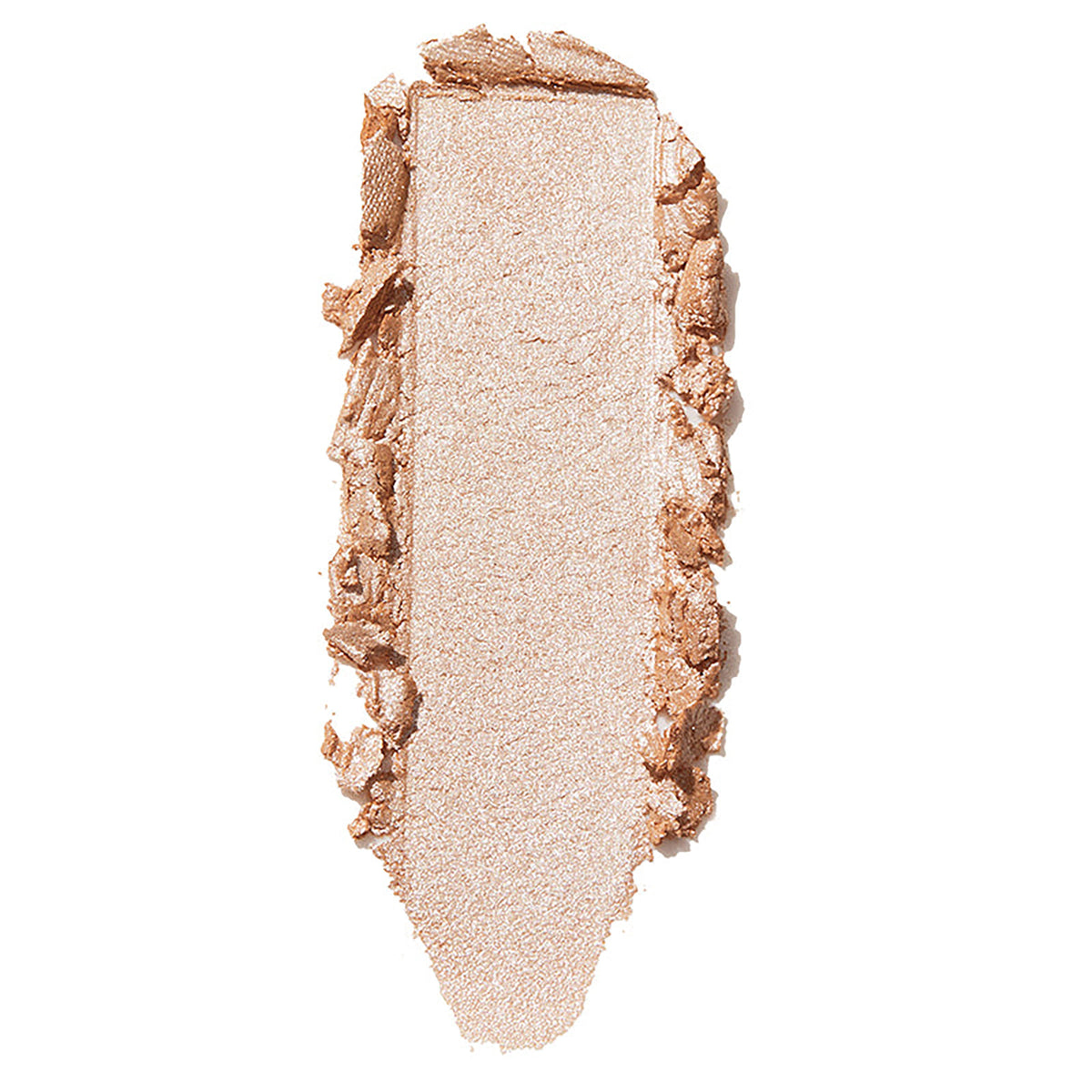 ColourPop Flexitarian Super Shock Highlighter swatch glinting champagne-beige, a smooth vertical swipe with softly crumbled edges on a white background, showcasing its creamy, ultra-reflective metallic glow.