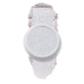 ColourPop Honeymoon Super Shock Highlighter in a white round pot, showing a pale icy-lilac, opalescent shimmer with iridescent sparkle, and a soft crushed swatch smeared above and below the pan on a white background.
