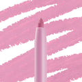 ColourPop Crème Gel Liner in Amethyst Hour stands upright, its rounded tip exposed in a pastel pink barrel, set against bold diagonal swatches of the soft amethyst‑lilac shade.