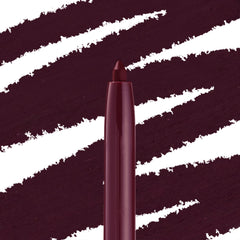 ColourPop Crème Gel Liner in Charmer shows a retractable, creamy tip in deep burgundy with a glossy plum barrel, gliding against bold wine swatches to showcase rich, long-wear eyeliner color and precise application.