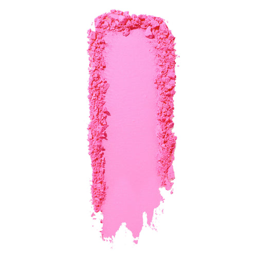 Hot 2 Touch ColourPop Pressed Powder Blush swatch runs vertically in bright hot pink, a smooth stripe framed by crushed powder on a clean white background, showing vivid color and texture.